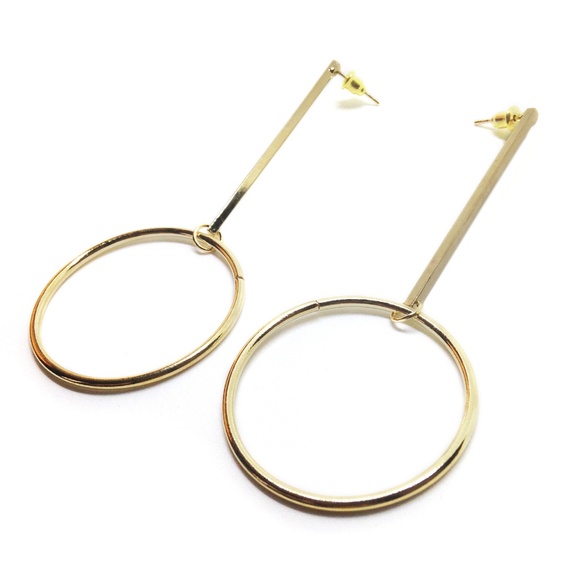 Earrings Bar Circle Dangle Gold - Picture 2 of 4